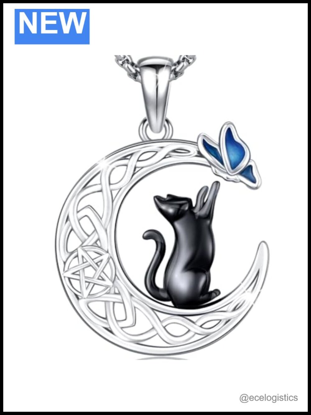 925 Sterling Silver Cat Necklace Celtic Knot Animal Pendant Jewelry